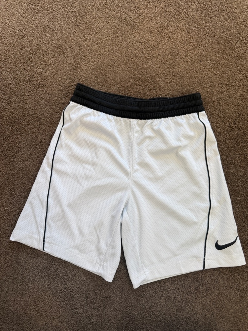 Nike Boys White Basketball Shorts with Black Waistband and Piping